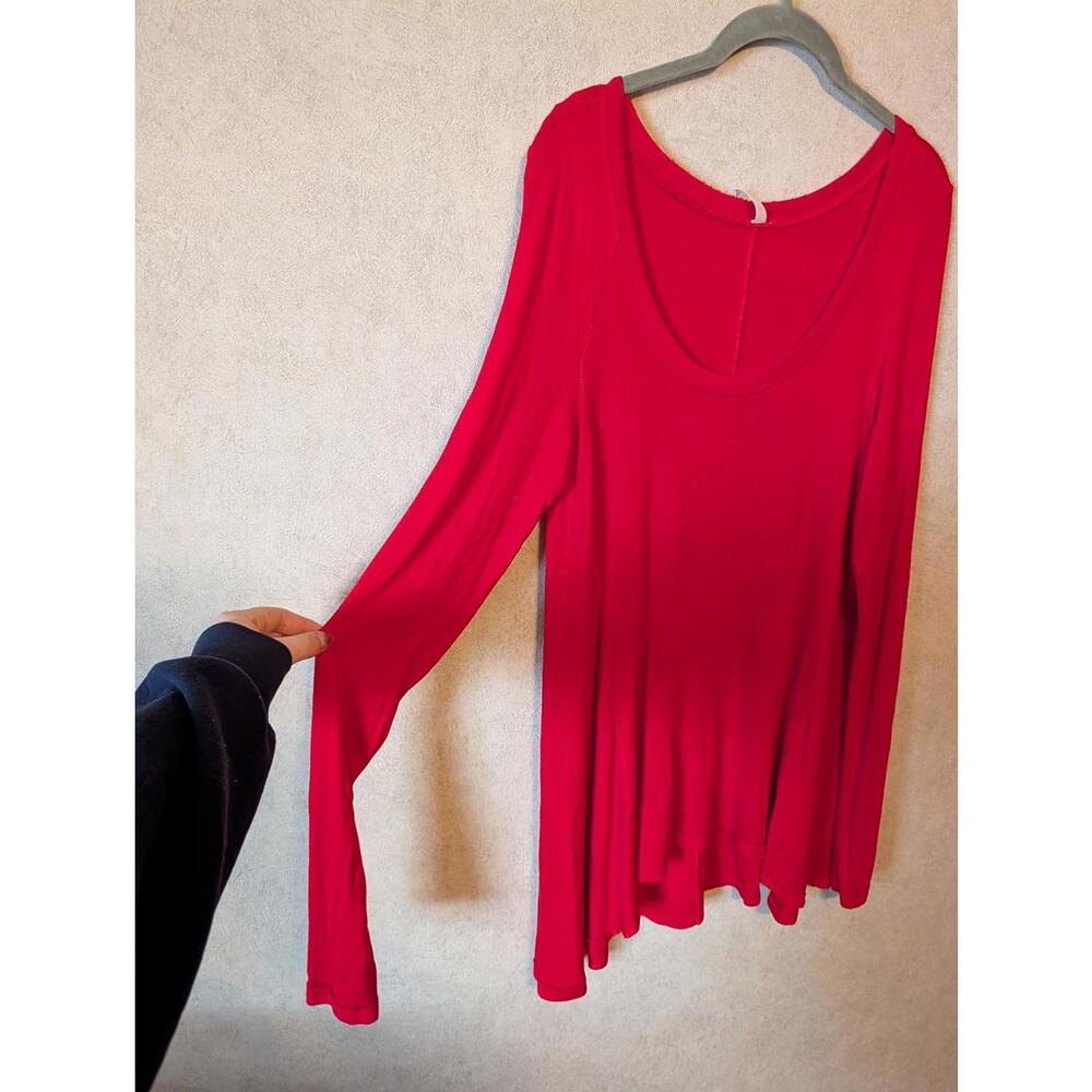 FREE PEOPLE red long sleeve scoop neck tunic top sz L - Picture 4 of 6